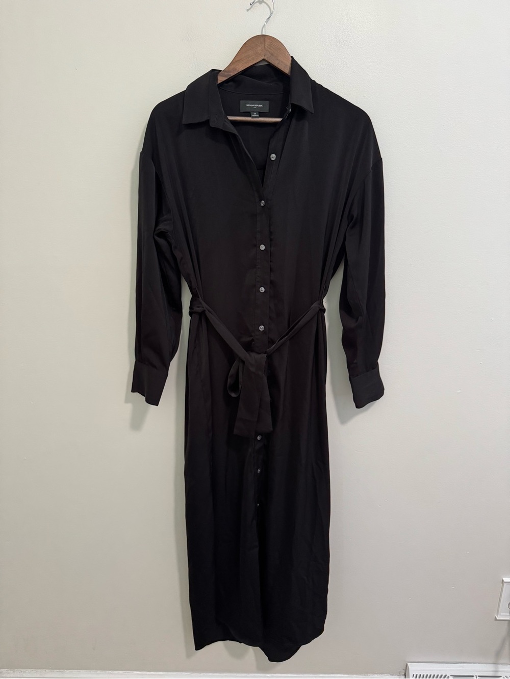 Banana Republic Silky Black Maxi Shirtdress